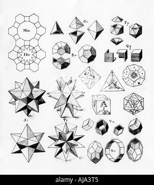 Regelmäßigen geometrischen Körper von verschiedenen Arten, 1619. Artist: Unbekannt Stockfoto