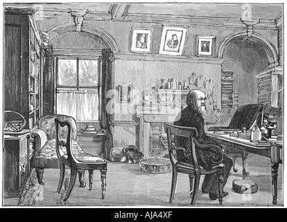 Charles Darwin, englischen Naturforscher, in seiner Studie, c 1870 (1887). Artist: Anon Stockfoto