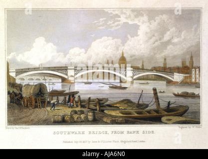 Der outhwark Brücke von der Bank Seite', London, 1817. Artist: Thomas Hosmer Shepherd Stockfoto