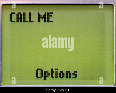 Handy-Display mit Call Me Nachricht, Close Up. Stockfoto