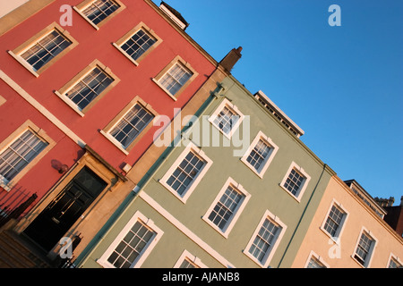 Farbenfrohen Gebäuden auf Redcliffe Parade Westen bei Sonnenuntergang in Bristol, England Stockfoto