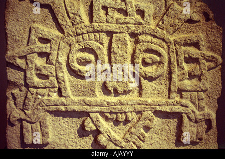 Maya-regengott Tlaloc, Steinschnitzerrelief, Yucatan, Mexiko Stockfoto