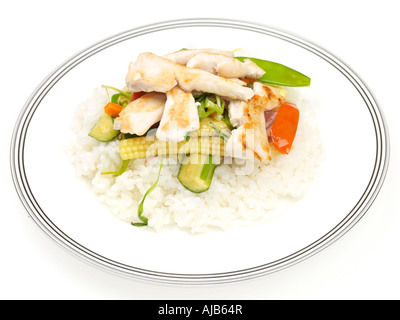 Huhn und Gemüse Rühren braten mit gedünstetem Reis Stockfoto