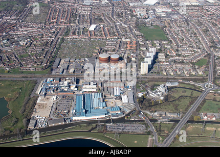 Luftbild Norden westlich von Redburn Trading Estate Gas funktioniert Valleylink Wharf Road und Riverside Gewerbegebiet Enfield London Stockfoto