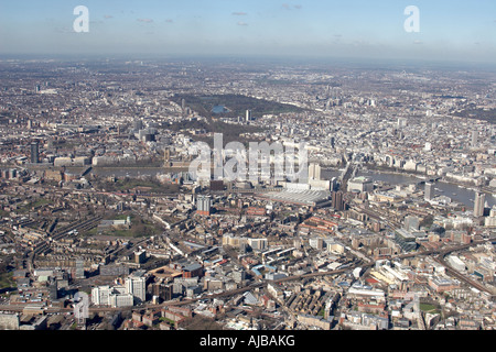 Luftbild westlich von London s West End Hyde Park Lambeth Southwark River Thames SW1 W1 WC2 SE11 SE1 England UK hohe schräg Stockfoto