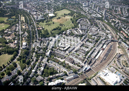 Antenne anzeigen Süden westlich von Primrose Hill s Gehäuse Regent s Park London Zoo und dem Grand Union Canal London NW1 England Stockfoto