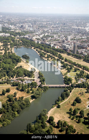 Luftbild südöstlich von The Serpentine Hyde Park Diana Princess of Wales Memorial Fountain städtischen Wohnungen London W2 SW3 SW7 En Stockfoto