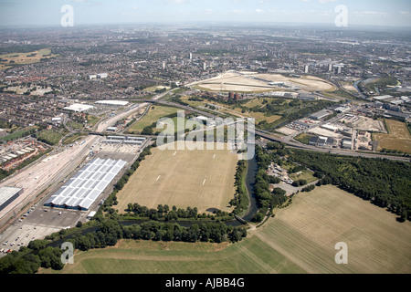 Luftbild südöstlich von Stratford Kanaltunnel Link Website Hackney Marsh London E15 E9 England UK hohe schräg Stockfoto