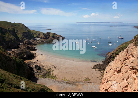 Sark - Blick auf La Grande Greve von La Coupee Causeway Stockfoto