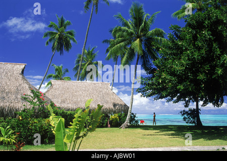 Gelände des Hibiscus Hotels auf Moorea Insel in Französisch-Polynesien Stockfoto