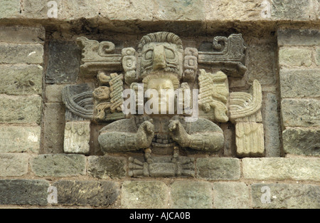 Klassische Maya Skulptur ein Steinrelief Copan Museum Las Ruinas de Copan Honduras Stockfoto