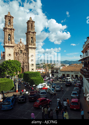 Plaza Borda in Taxco übersehen durch seine Wahrzeichen Kirche von Santa Prisca Stockfoto