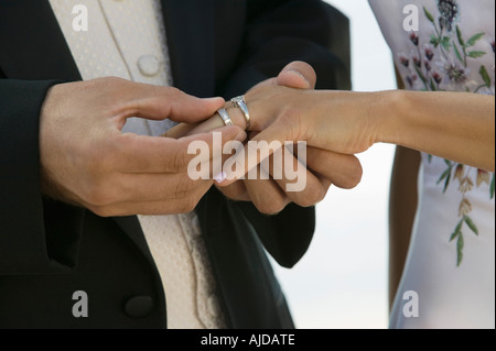 Bräutigam Bräute Finger Ring Inverkehrbringen (Nahaufnahme) Stockfoto