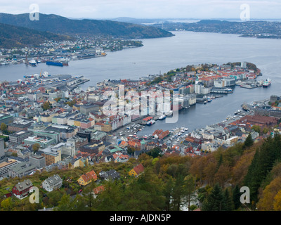 Bergen, Norwegen vom Gipfel des Mount Fløyen. Stockfoto