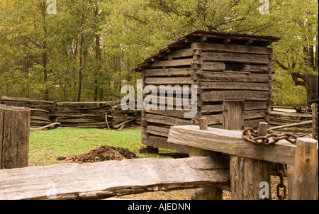 Alte Schuppen am Lincoln Boyhood National Memorial, IN Stockfoto