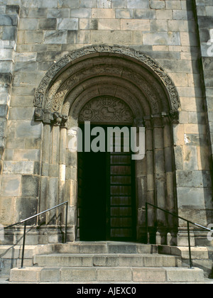 Südtür von Lund Domkyrkan (Kathedrale), Lund, Skåne, Schweden. Stockfoto