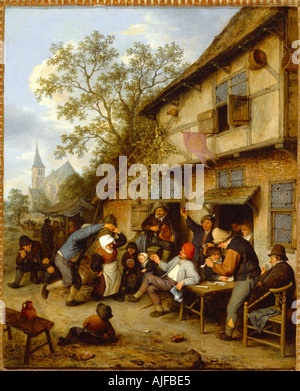 Bauern LUSTBARKEITEN draußen AN INN von Adriaen van Ostade 1610 1685 bei Ascott Buckinghamshire Stockfoto