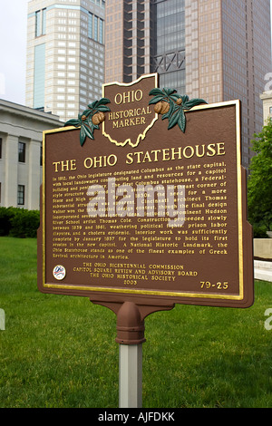 Ohio Statehouse Verlaufsinformationen Zeichen Columbus OH Stockfoto