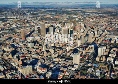 Umfangreiche Johannesburg Stadtzentrum Luftaufnahmen zeigen die Hochhäuser Provinz Gauteng Südafrika Stockfoto
