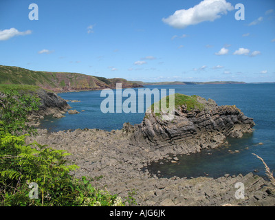 Blick auf Pembrokeshire Küste in der Nähe von Stackpole Quay im August 2007 Stockfoto