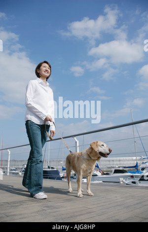 Junge Frau und Labrador retriever Stockfoto