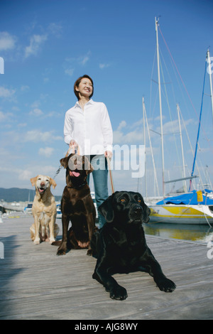 Junge Frau und Labrador Retriever Stockfoto