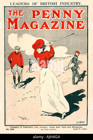 Penny Zeitschrift Golf, ein Edwardian populäre Magazin-Cover mit einer Dame Golfer unter den wachsamen Augen der Partner und Caddy Stockfoto