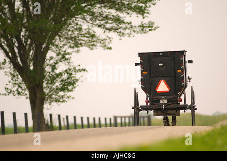 Amische Pferd und Buggy entlang einer Landstraße in der Nähe von Arthur Illinois Stockfoto