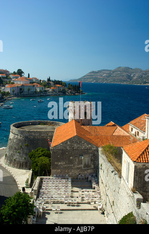 Altstadtblick von Veliki Revelin Turm in Korcula Kroatien Stockfoto