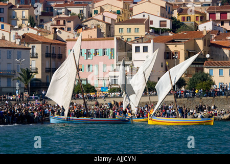 Katalanischen Fischerboote Fête des Vendanges Banyuls Sur Mer Frankreich Stockfoto