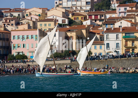 Katalanischen Fischerboote Fête des Vendanges Banyuls Sur Mer Frankreich Stockfoto