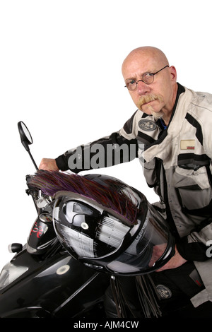 Quod Biker mit Helm und Fahrzeug Stockfoto