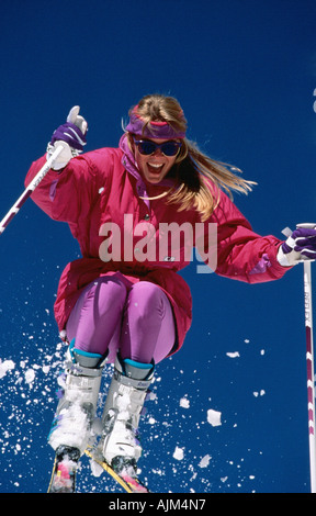 Frau Skifahrer Stockfoto