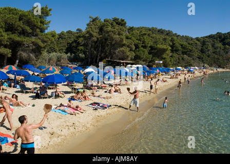 Krasa oder Banana Beach Nordküste Skiathos Sporaden Ägäis Griechenland Mittelmeer Stockfoto