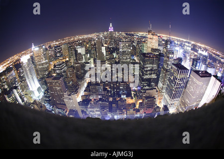 Fisheye Blick auf Skyline von Manhattan vom Dach des Rockefeller Buildings Stockfoto