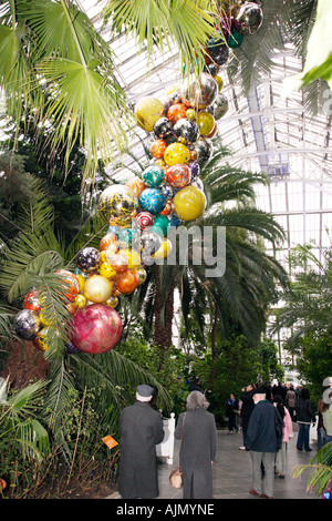Chihuly geblasen Glasskulptur, ausgestellt in einem Wintergarten in Kew Gardens, London Stockfoto
