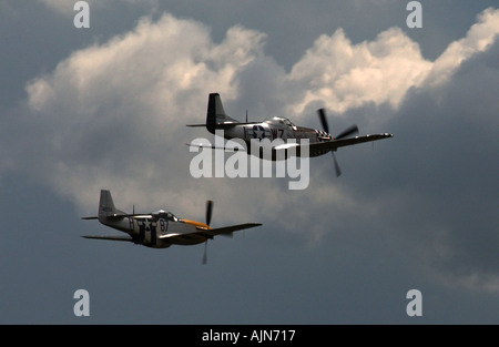 WW2 USAF MUSTANGS ÜBERFLIEGEN CAMBS GROßBRITANNIEN 2004 PIC VON JOHN ROBERTSON Stockfoto