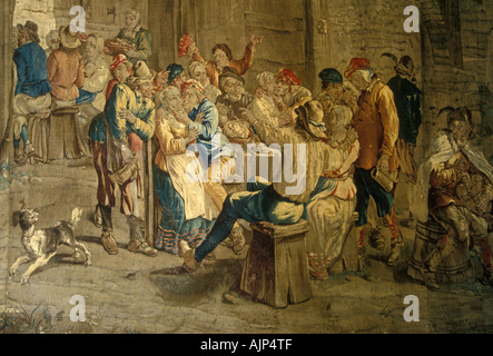 Flämische Wandteppiche von David Teniers, flämischen Wandteppichen, zentrale Galerie, Chateau d'USSE, Rigny-Usse, Tal der Loire, Indre-et-Loire, Region Centre, Frankreich Stockfoto