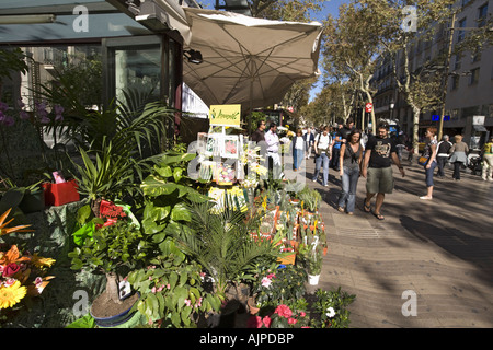 Spanien Barcelona Las Ramblas-Touristen-Blumenladen Stockfoto