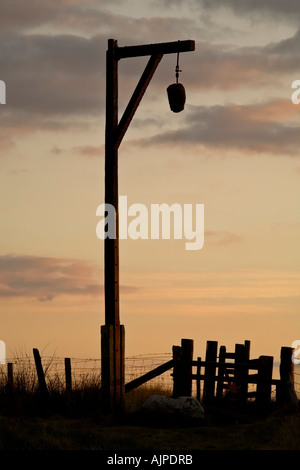 Des Winters Gibbet Galgenberg bei Elsdon Northumberland, England Stockfoto