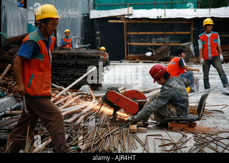 Menschen, die beim Bau Website Beijing China Stockfoto