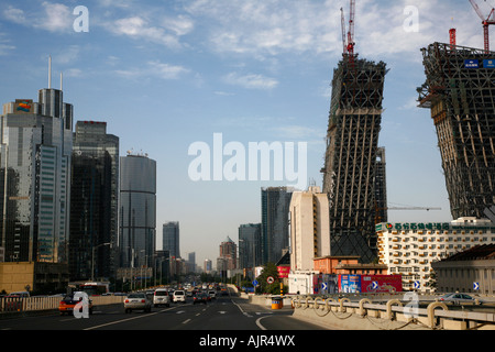 Zentralen Geschäftsviertel CBD mit der neuen Zentrale für CCTV in Peking China Bau Stockfoto