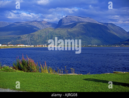 Am frühen Abend Blick auf Ben Nevis von Corpach Stockfoto