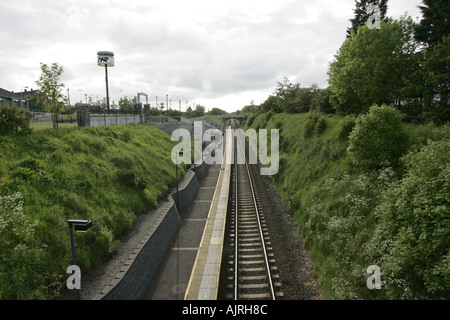 Mossley Eisenbahn Eisenbahn Halt verfolgt Herzinfarkt County Antrim-Nordirland Stockfoto