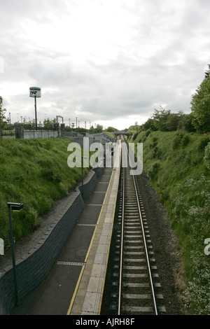 Mossley Eisenbahn Eisenbahn Halt verfolgt Herzinfarkt County Antrim-Nordirland Stockfoto