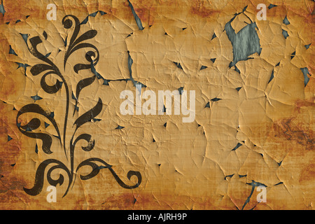 große florale Grunge-Design auf altes Papier oder Pergament Stockfoto