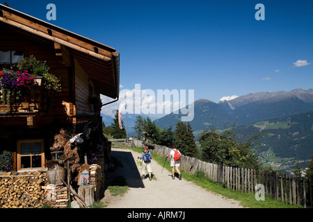 Wanderweg führt vorbei an der Galtalm Hütte, Stubaital, Österreich Stockfoto