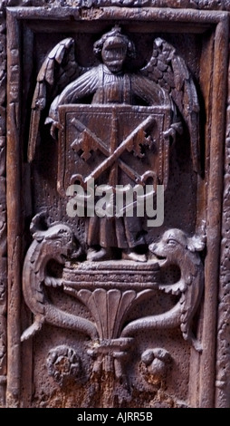 Mittelalterliche Pew enden in St. Nonna Kirche am Altarnun Cornwall England Stockfoto