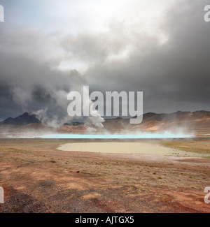 Kieselgur-Pflanze und Geothermie-Kraftwerk, Bjarnarflag, Myvatn Gebiet, Island Stockfoto