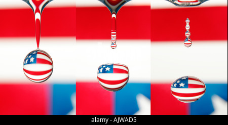 Wasser in den Farben der USA Flagge fallen Stockfoto